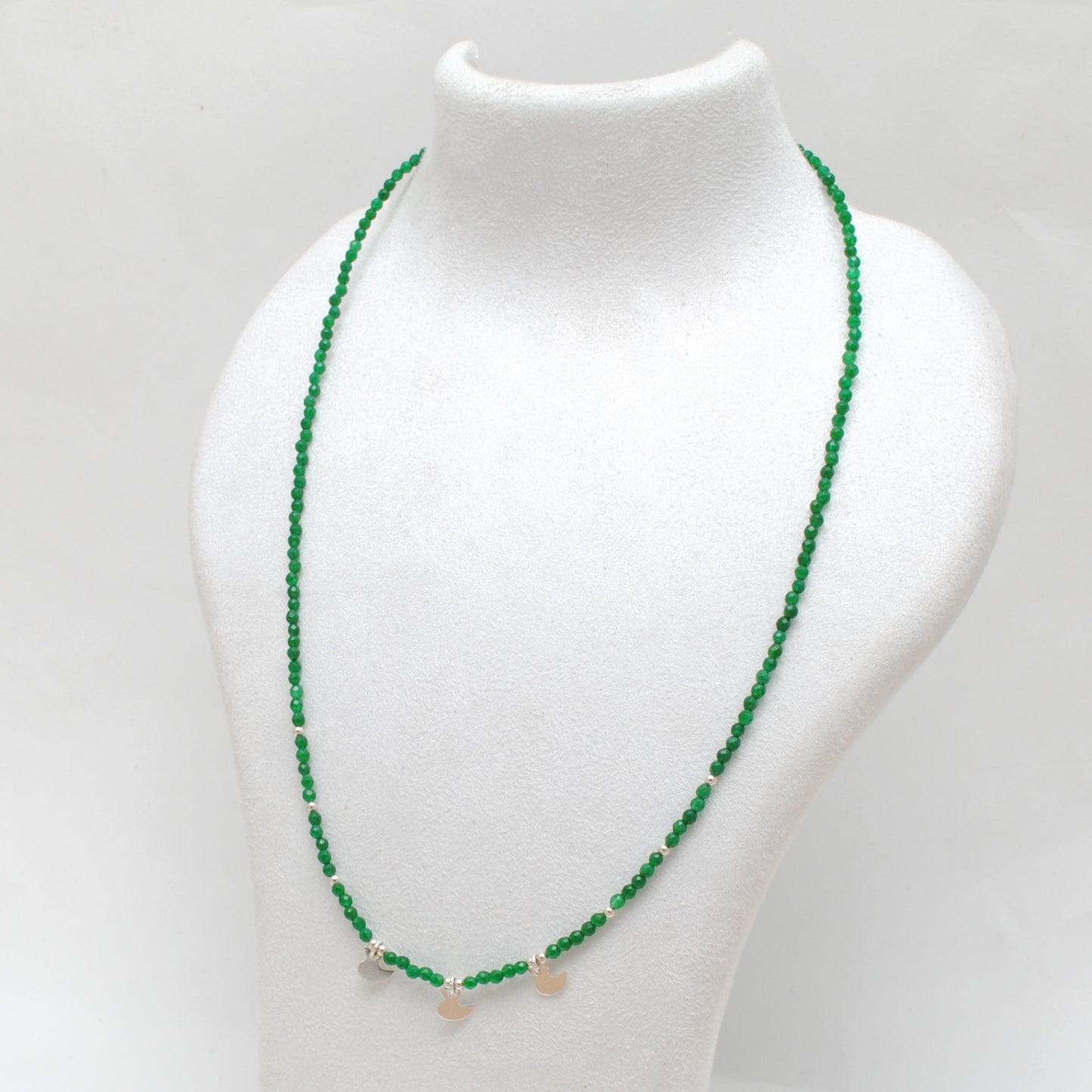 Natural Emerald Beaded Necklace – 925 Sterling Silver Charm Necklace