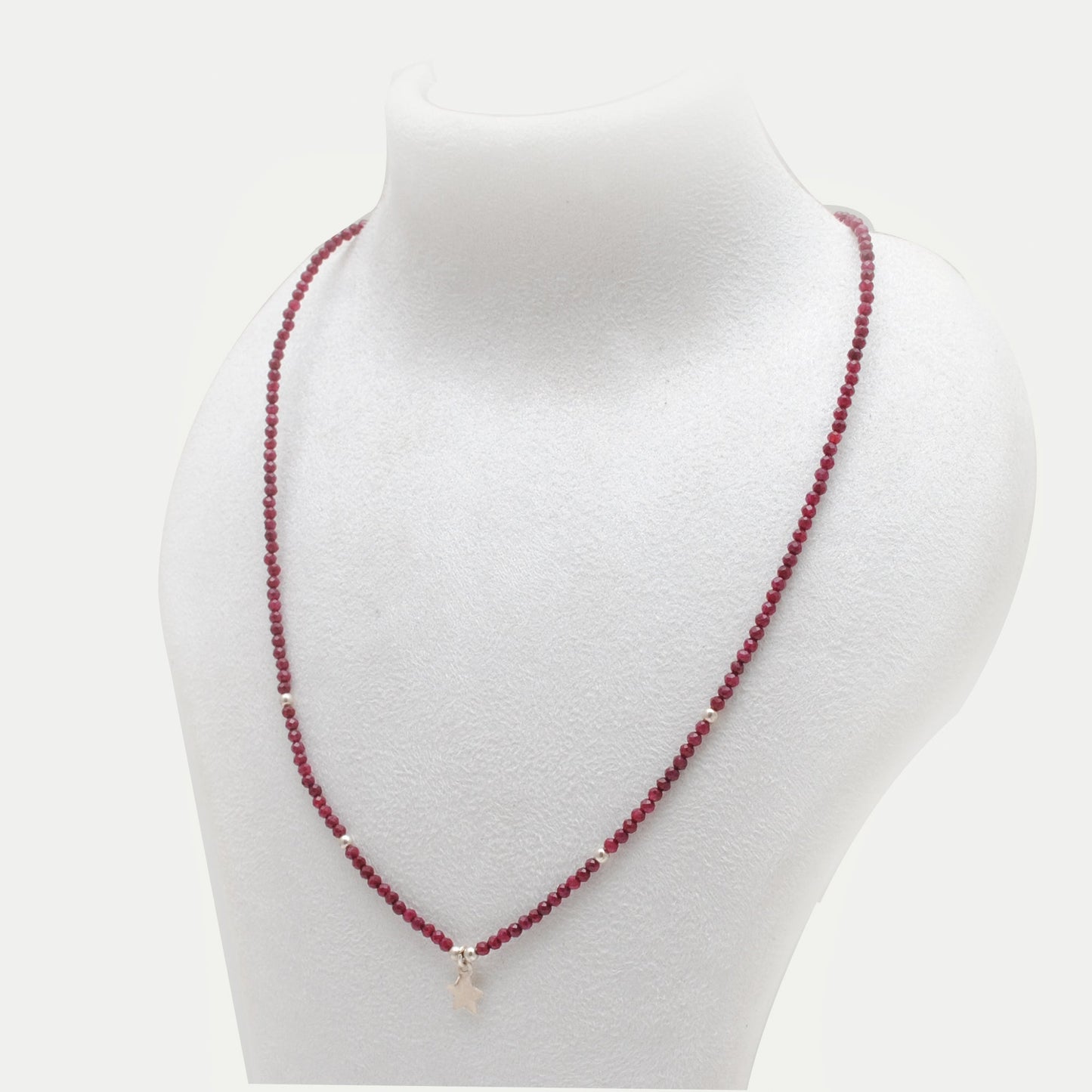 Elegant Ruby Beaded Silver Chain Delicate Necklace