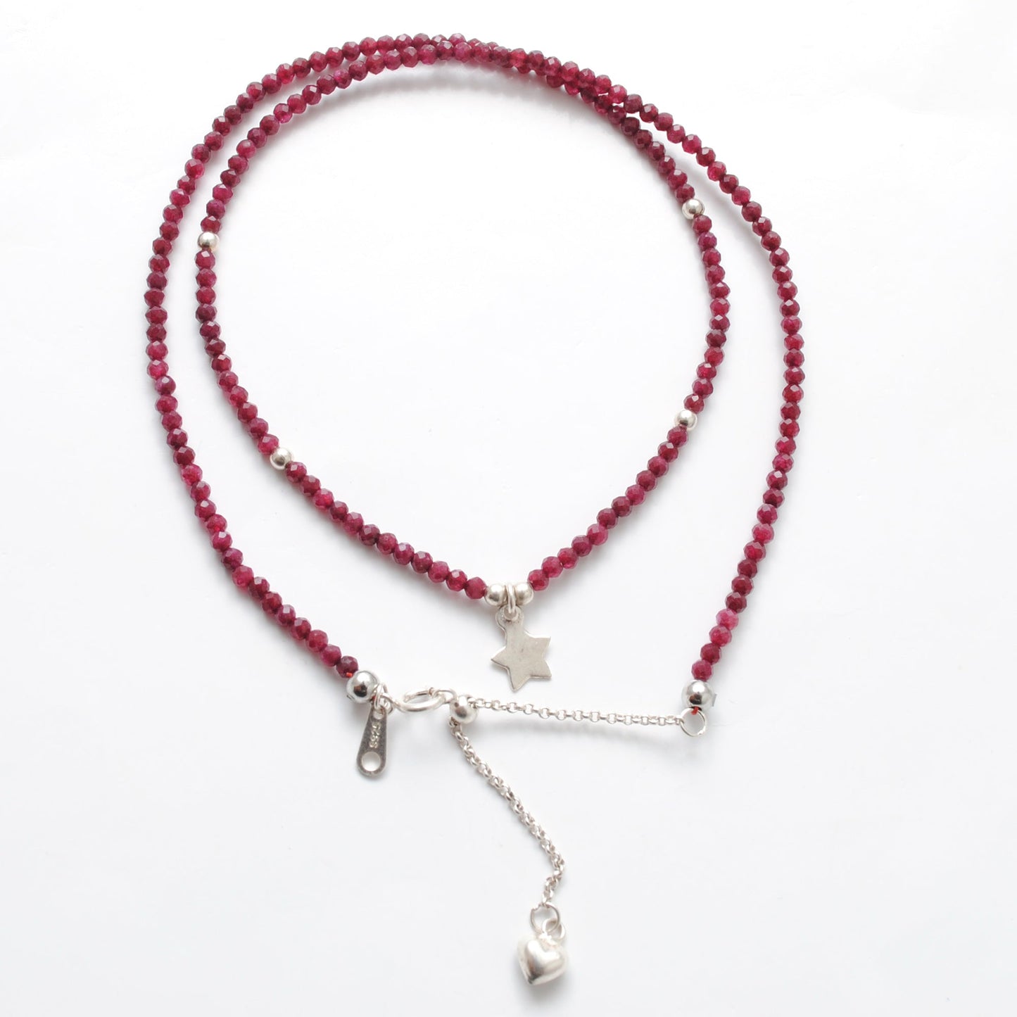 Elegant Ruby Beaded Silver Chain Delicate Necklace