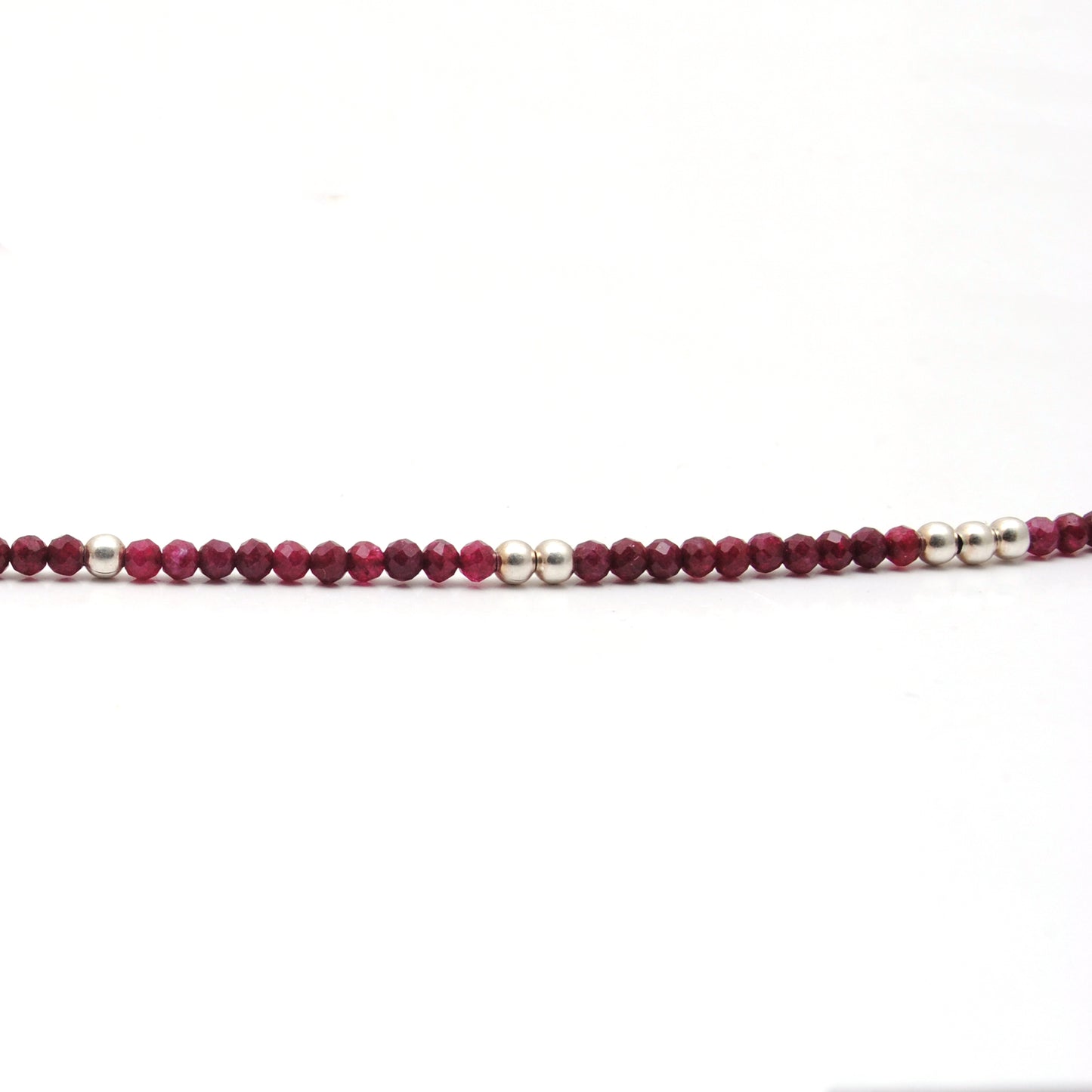 Genuine Ruby Beaded Necklace – 2mm Beads Silver Charm, 18" Handmade Jewelry