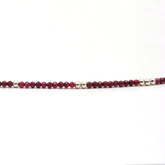 Genuine Ruby Beaded Necklace – 2mm Beads Silver Charm, 18" Handmade Jewelry - view 3