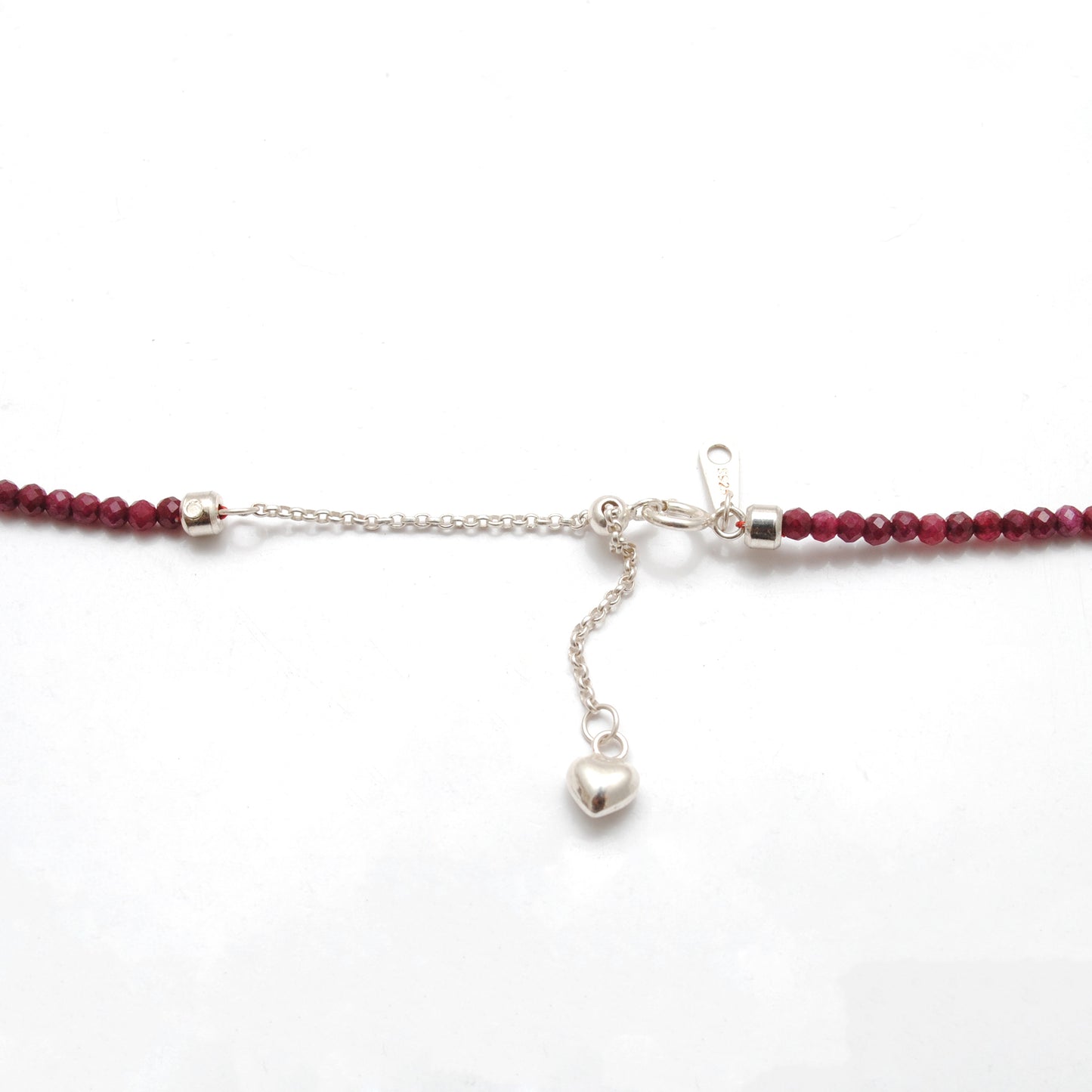 Genuine Ruby Beaded Necklace – 2mm Beads Silver Charm, 18" Handmade Jewelry