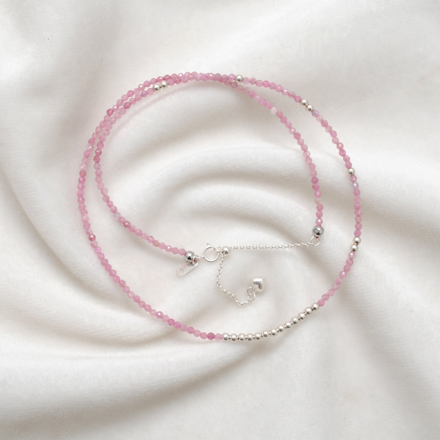 18" Natural Pink Tourmaline Beaded Necklace – 2mm Faceted Gemstone Beads