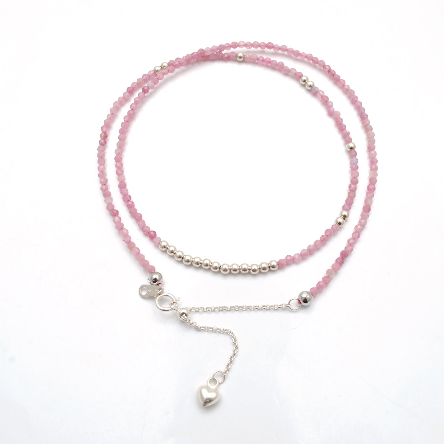 18" Natural Pink Tourmaline Beaded Necklace – 2mm Faceted Gemstone Beads