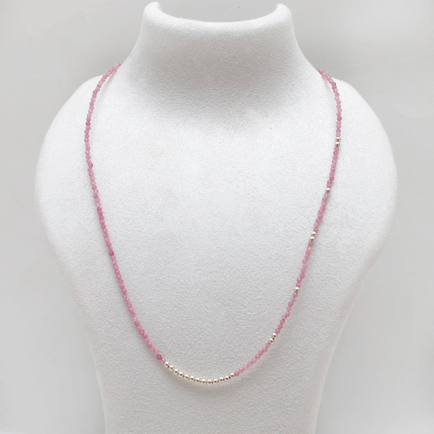 18" Natural Pink Tourmaline Beaded Necklace – 2mm Faceted Gemstone Beads
