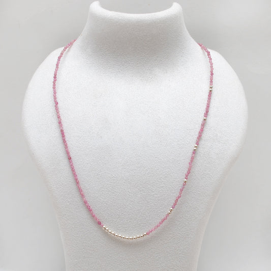18" Natural Pink Tourmaline Beaded Necklace – 2mm Faceted Gemstone Beads