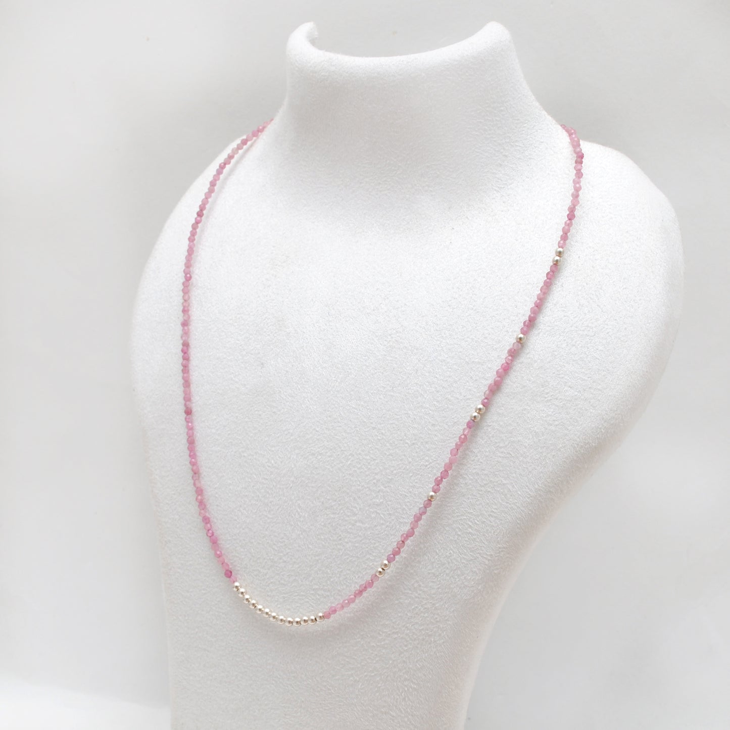 18" Natural Pink Tourmaline Beaded Necklace – 2mm Faceted Gemstone Beads