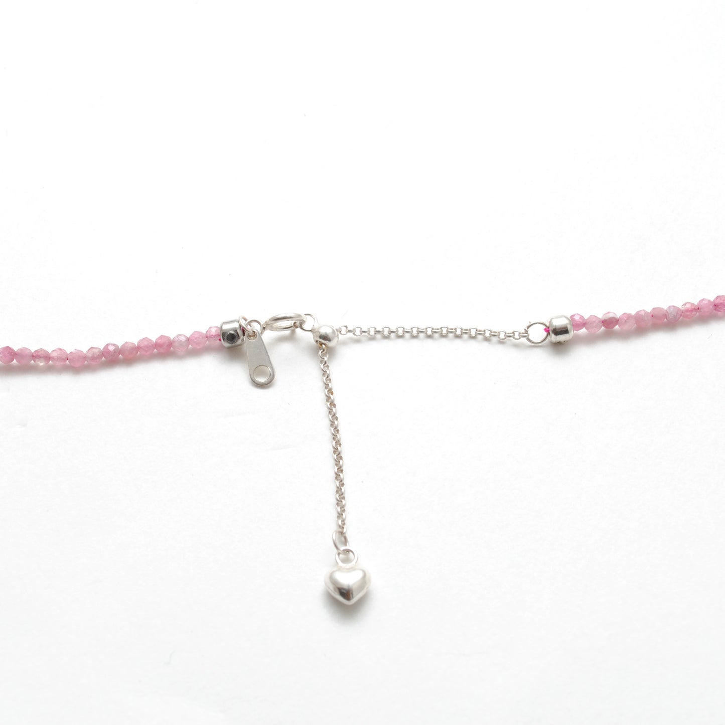 925 Sterling Silver Pink Tourmaline Beaded Necklace – 2mm Faceted Gemstone