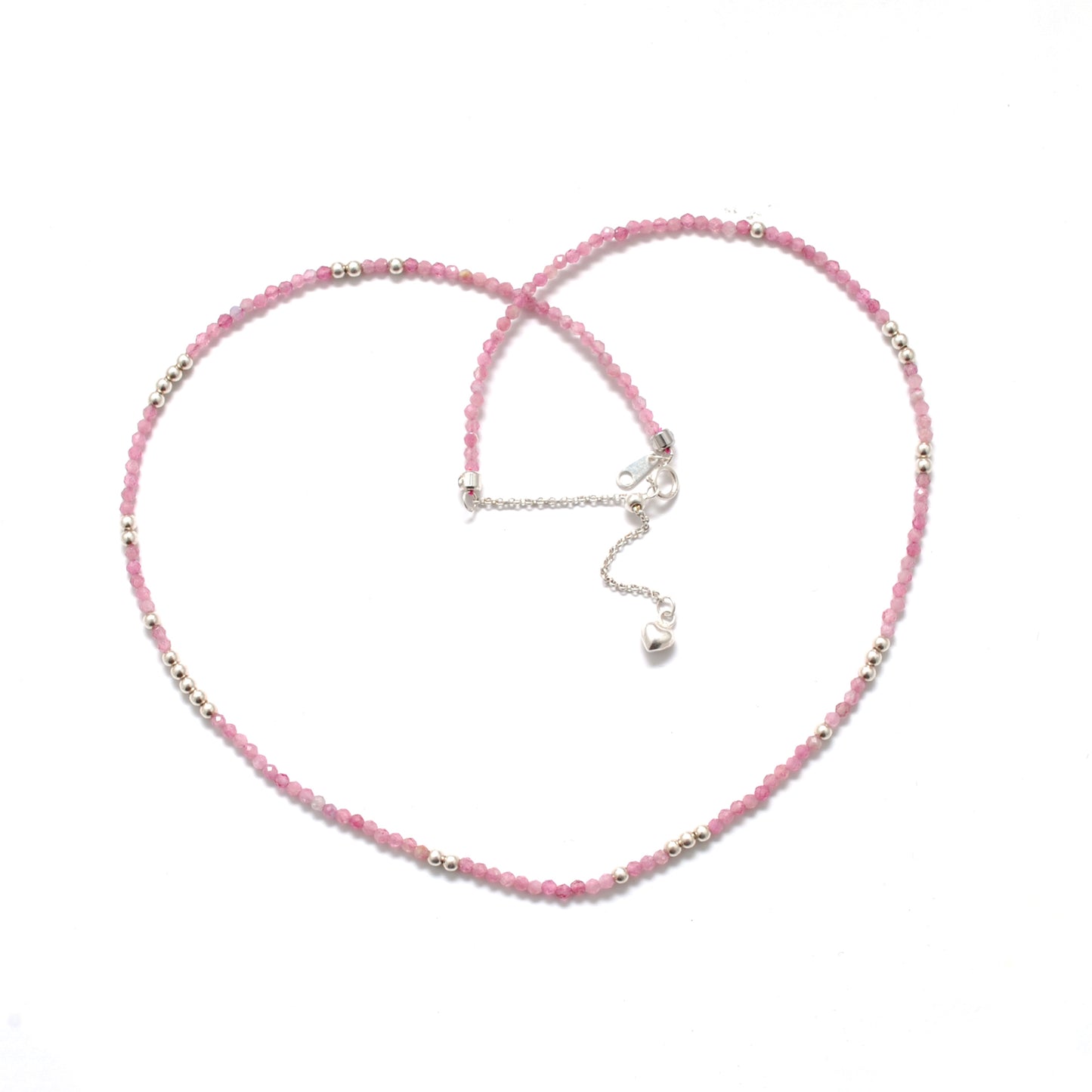 925 Sterling Silver Pink Tourmaline Beaded Necklace – 2mm Faceted Gemstone