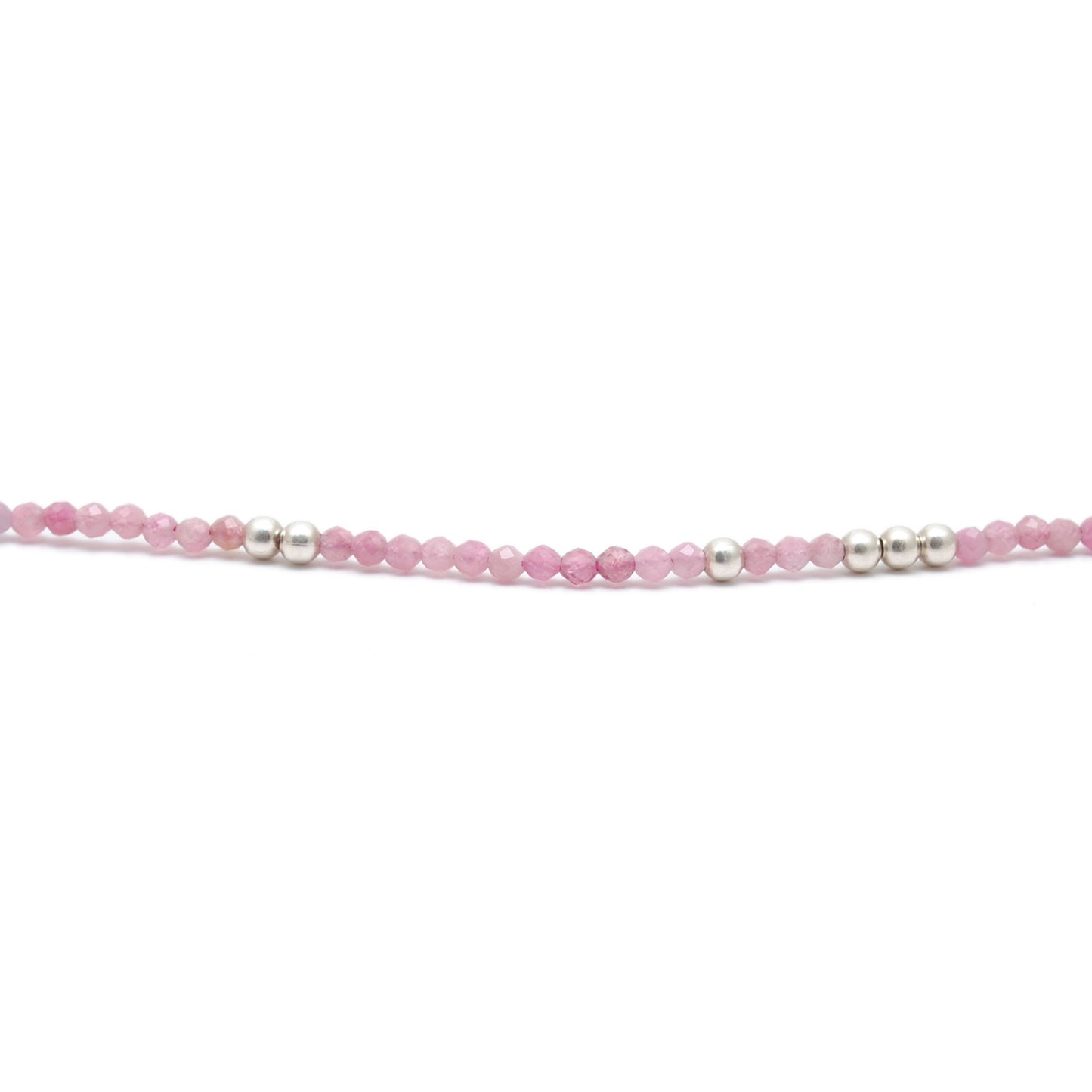 925 Sterling Silver Pink Tourmaline Beaded Necklace – 2mm Faceted Gemstone