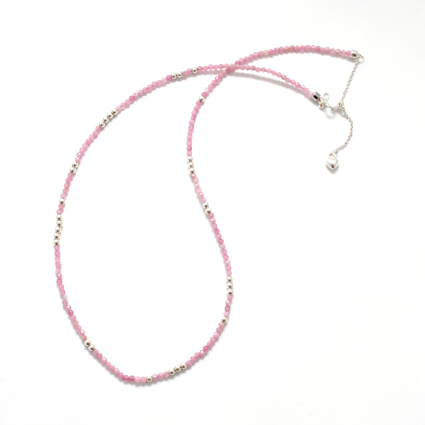 925 Sterling Silver Pink Tourmaline Beaded Necklace – 2mm Faceted Gemstone