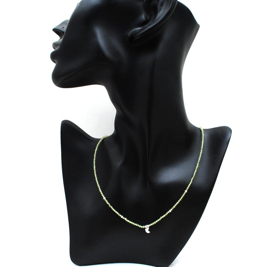 Natural Peridot Rondelle Beaded Necklace – 2mm Faceted Gemstone Jewelry
