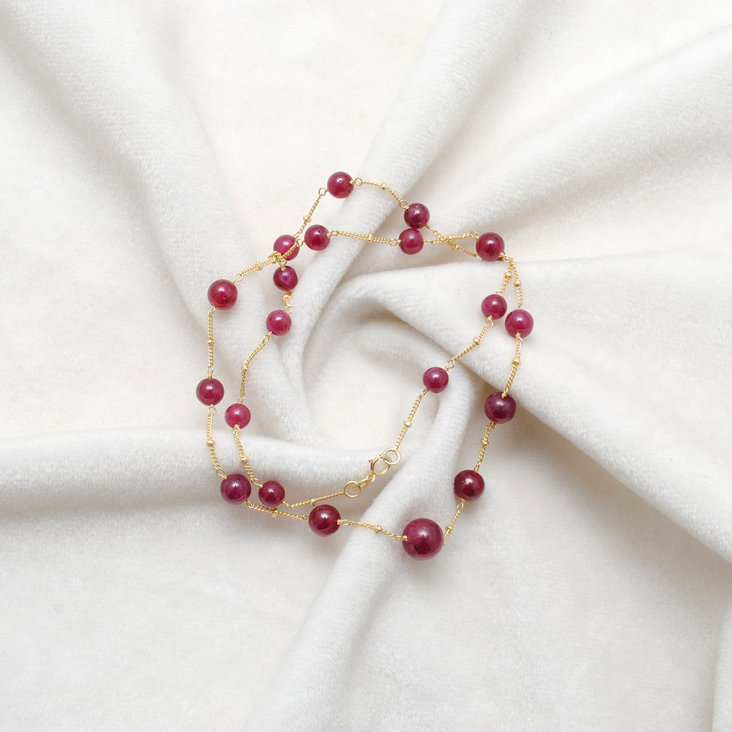 Sterling Silver Beaded Necklace with 18k Gold Plated Ruby Beads
