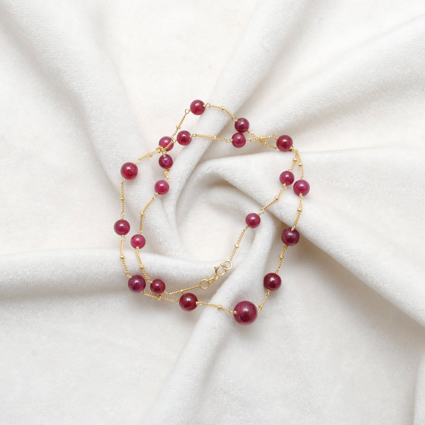 Natural Ruby Ball Beads 18k Gold Necklace