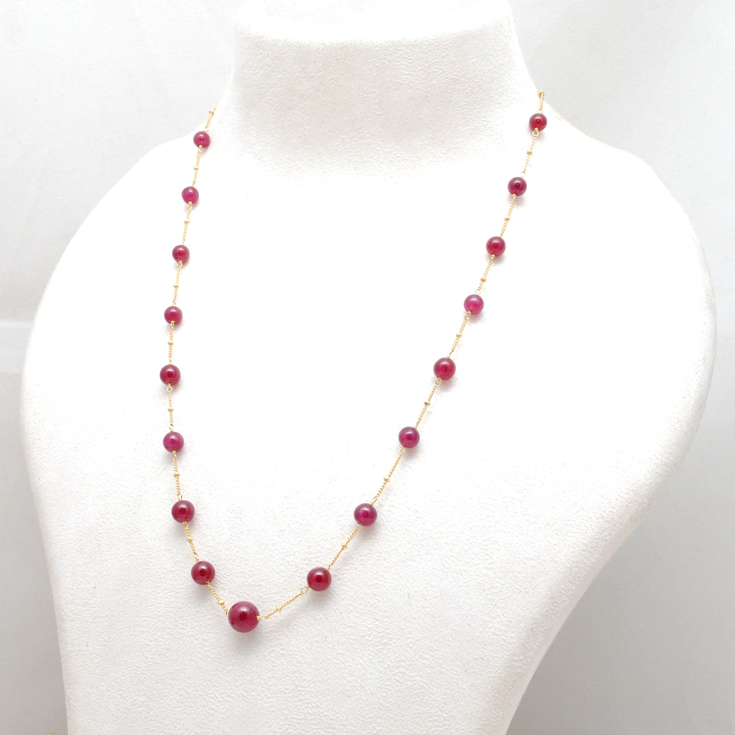 Sterling Silver Beaded Necklace with 18k Gold Plated Ruby Beads