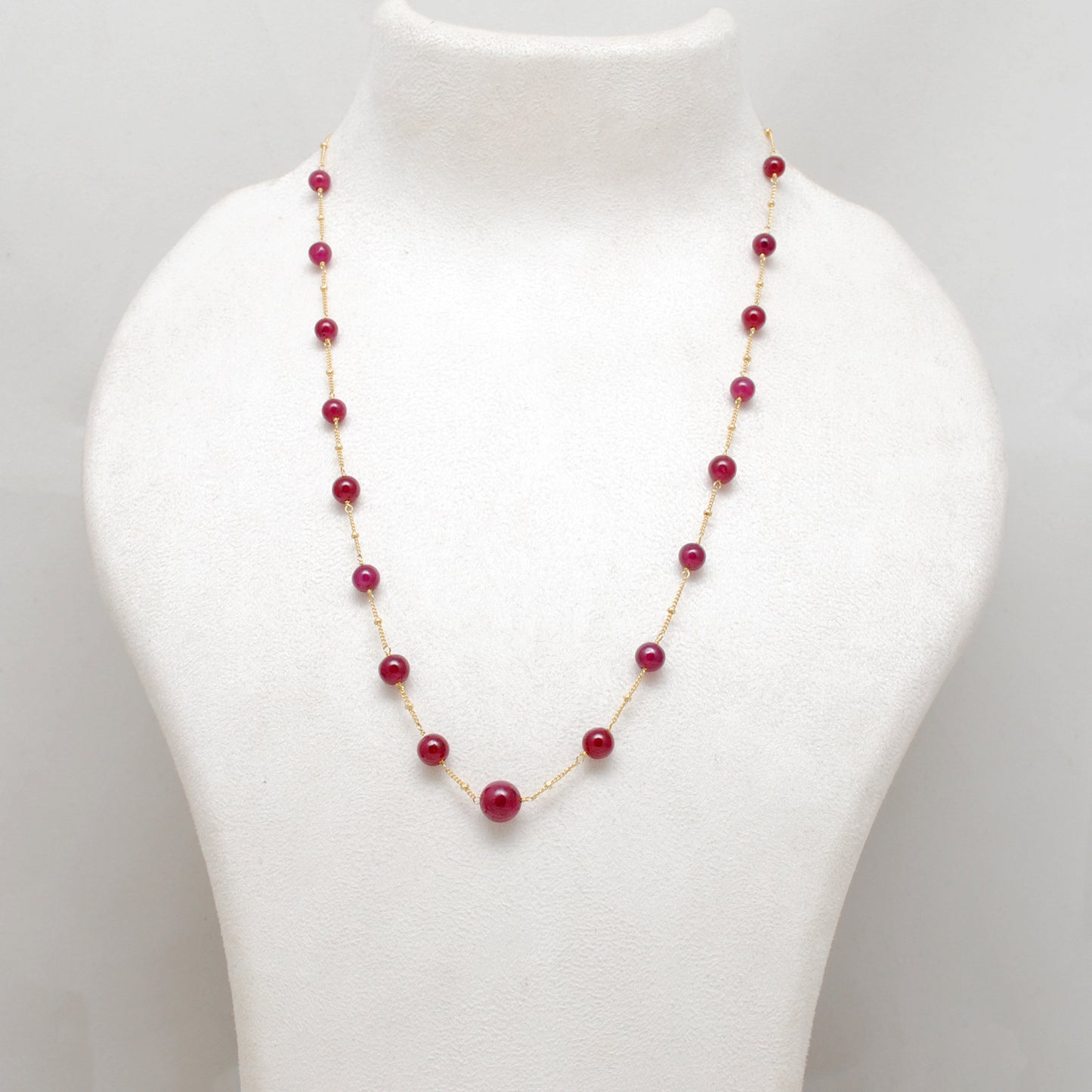 Sterling Silver Beaded Necklace with 18k Gold Plated Ruby Beads