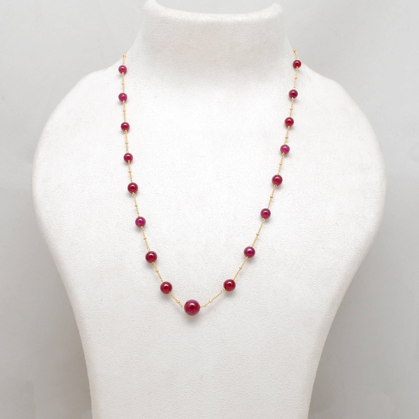 Natural Ruby Ball Beads 18k Gold Necklace