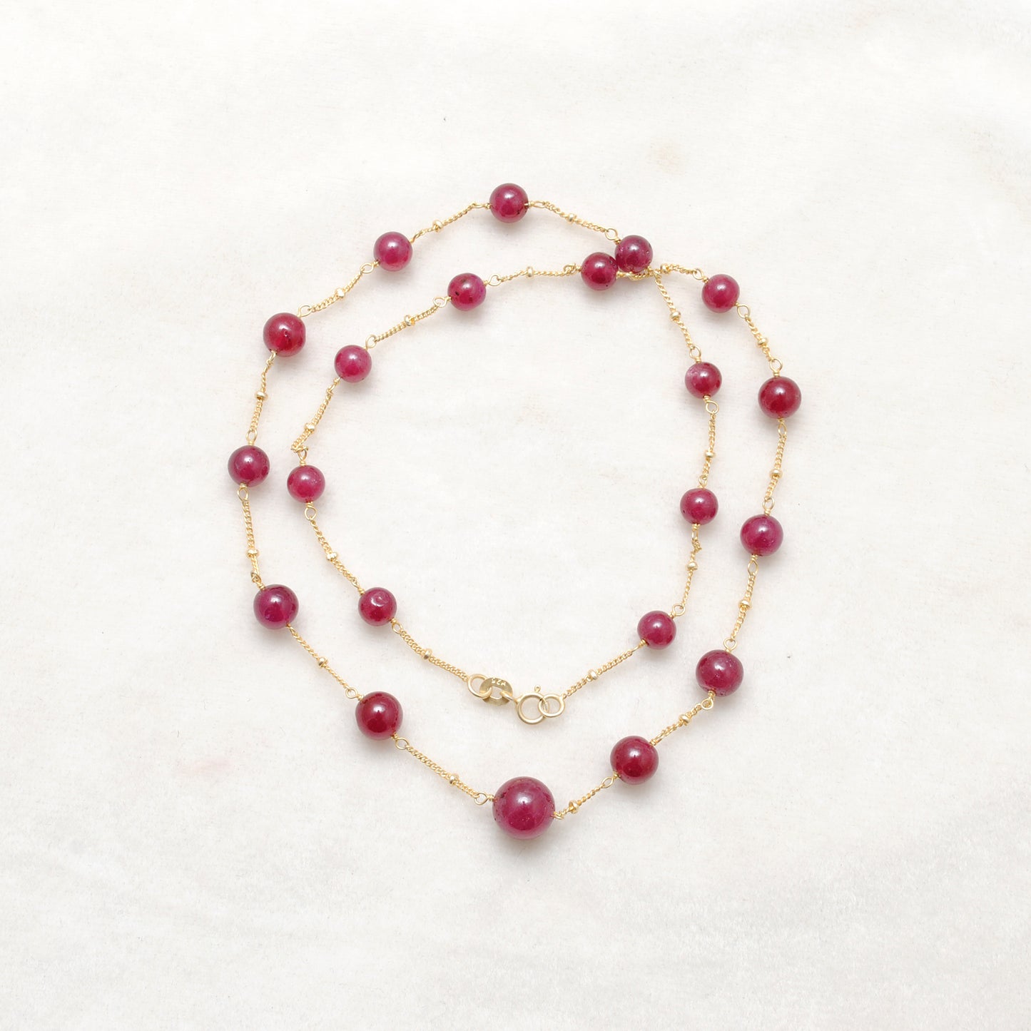 Sterling Silver Beaded Necklace with 18k Gold Plated Ruby Beads