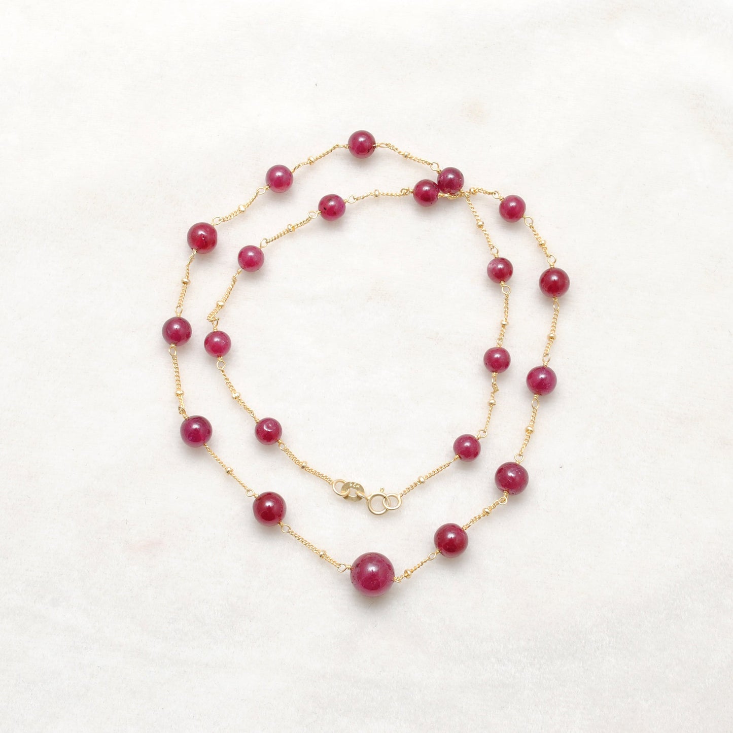 Natural Ruby Ball Beads 18k Gold Necklace