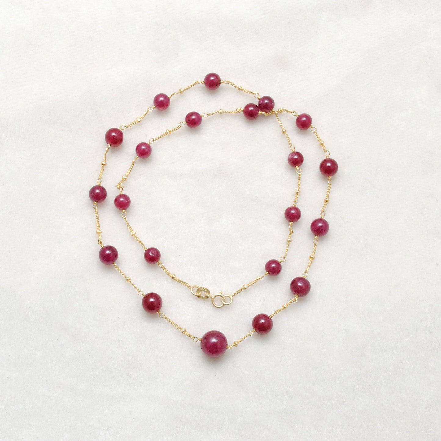 Natural Ruby Ball Beads 18k Gold Necklace