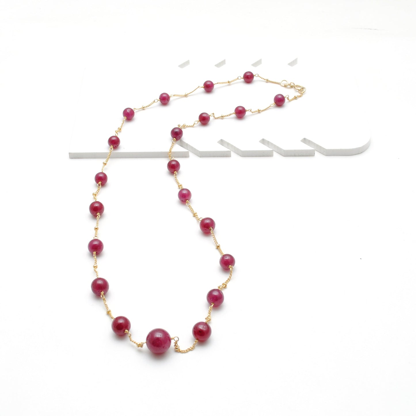 Natural Ruby Ball Beads 18k Gold Necklace