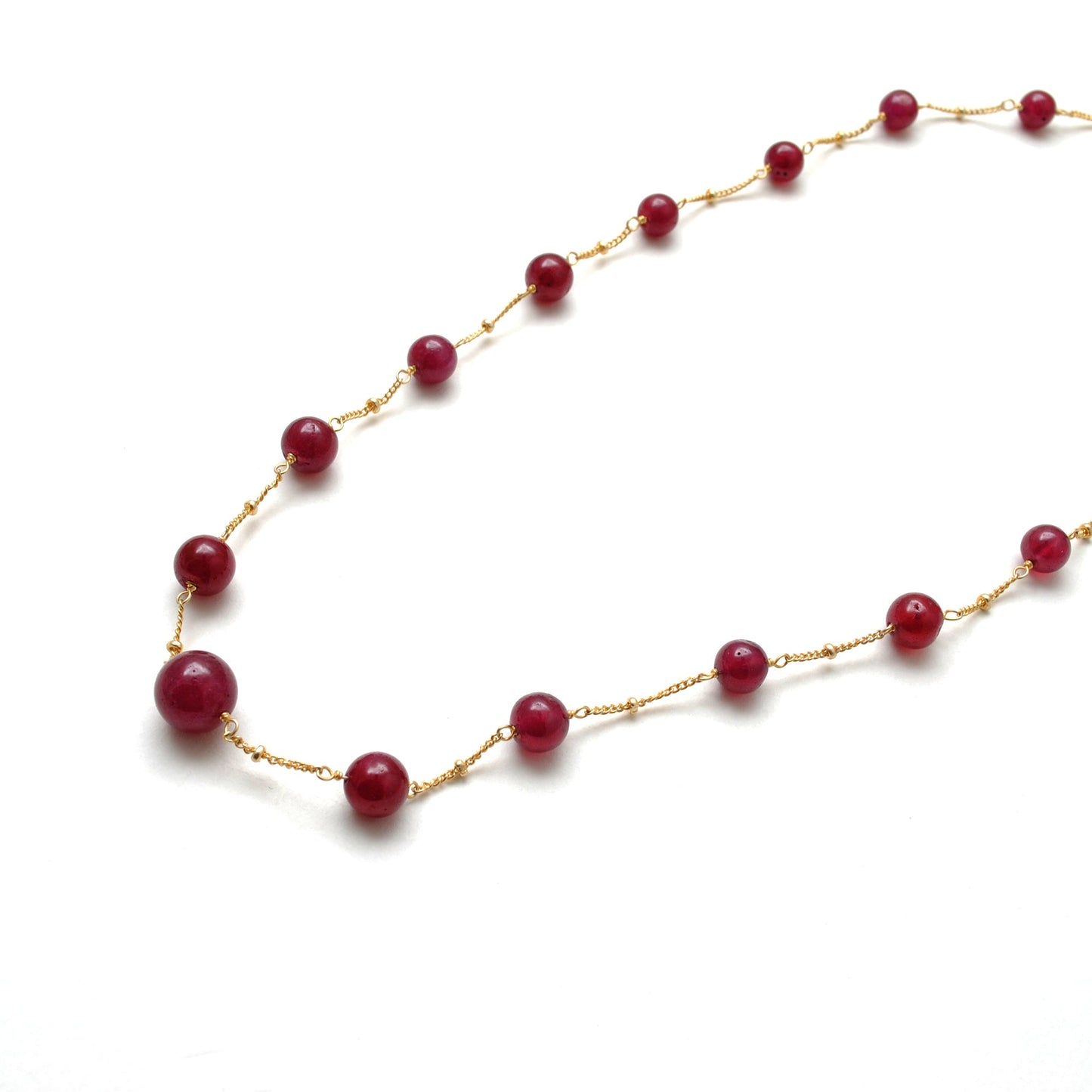 Natural Ruby Ball Beads 18k Gold Necklace