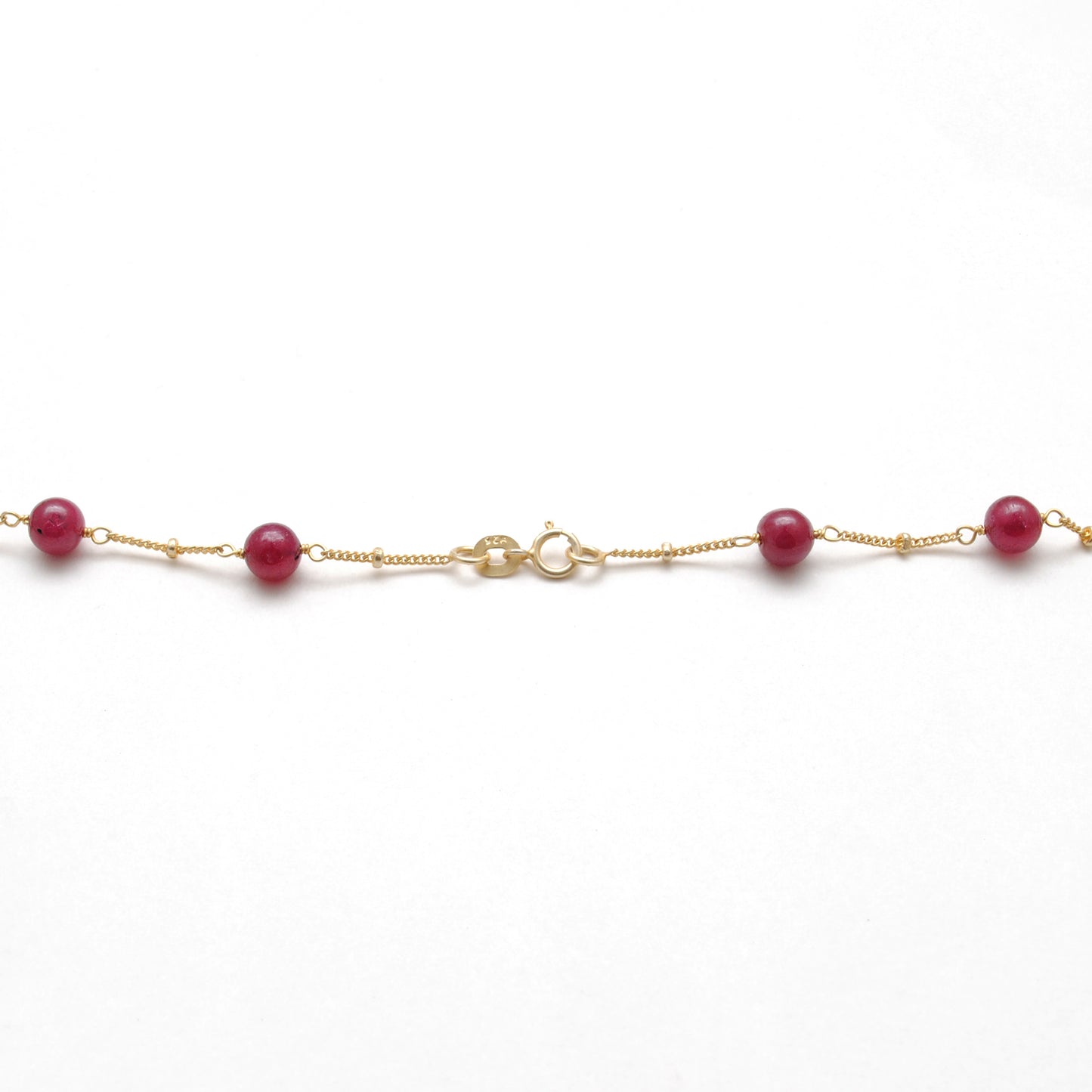 Sterling Silver Beaded Necklace with 18k Gold Plated Ruby Beads