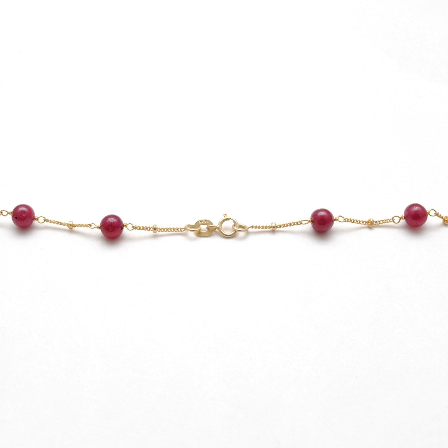 Natural Ruby Ball Beads 18k Gold Necklace