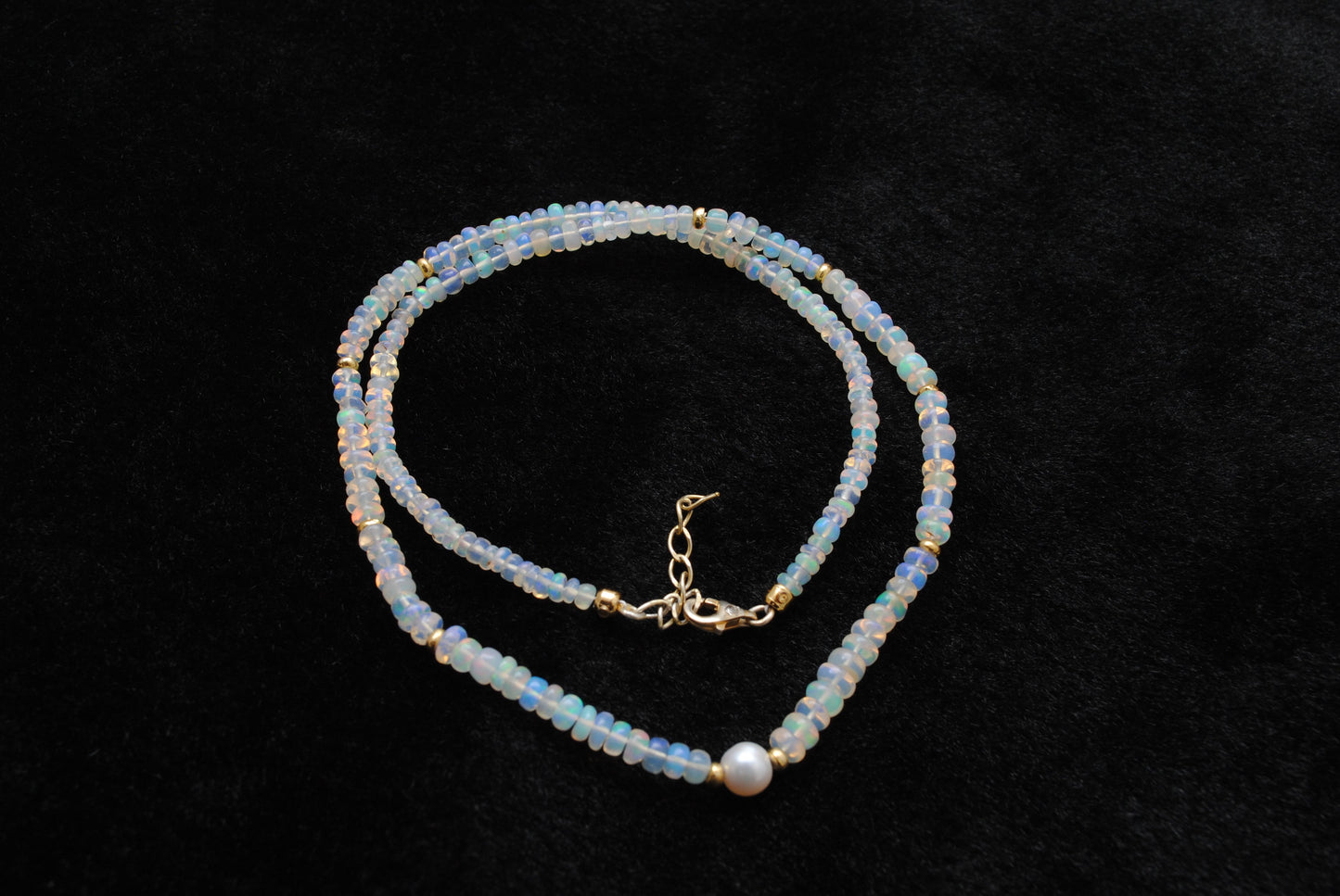 925 Sterling Silver Opal & Freshwater Pearl Beaded Necklace,