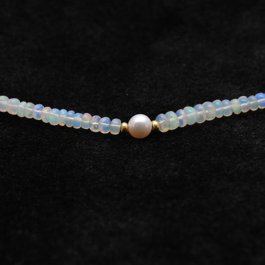 Ethiopian Opal Rondelle Beaded Necklace – Adjustable Sterling Silver Choker - view 3