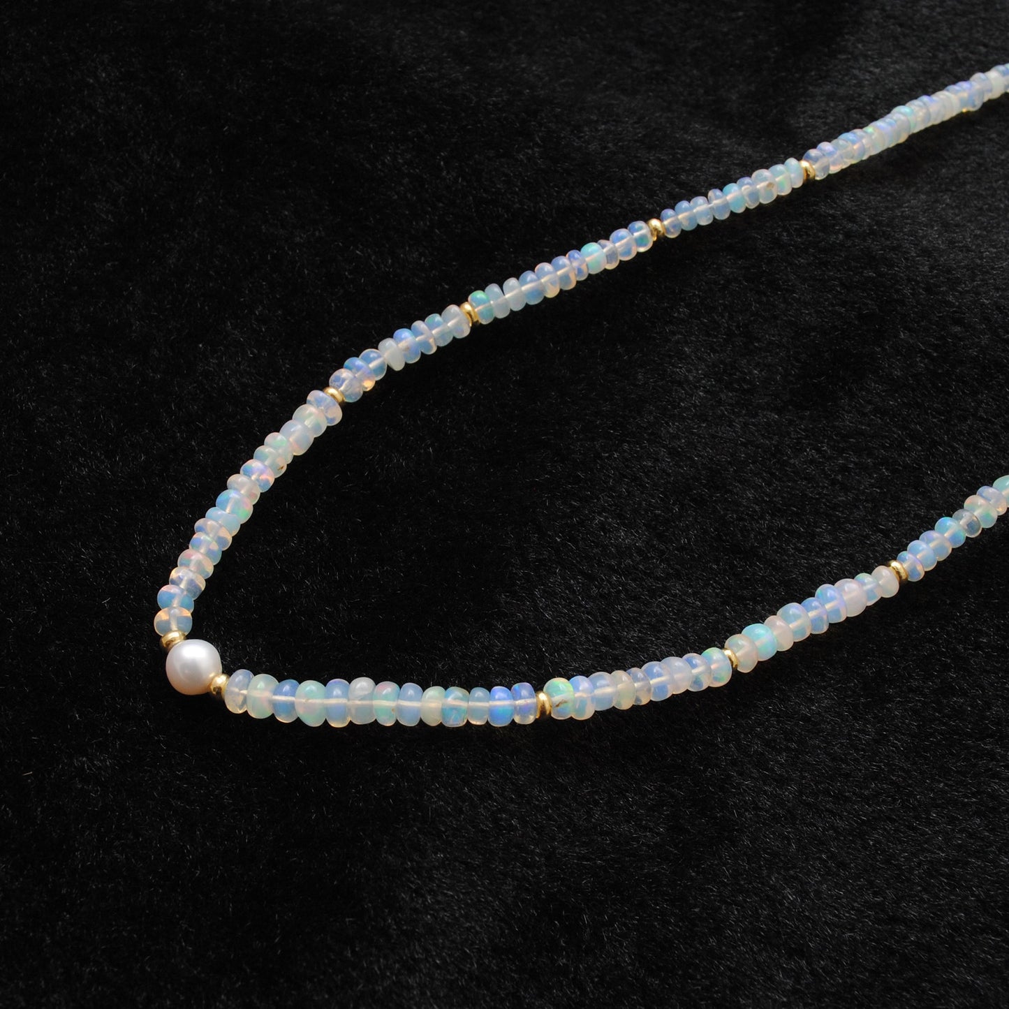 925 Sterling Silver Opal & Freshwater Pearl Beaded Necklace,