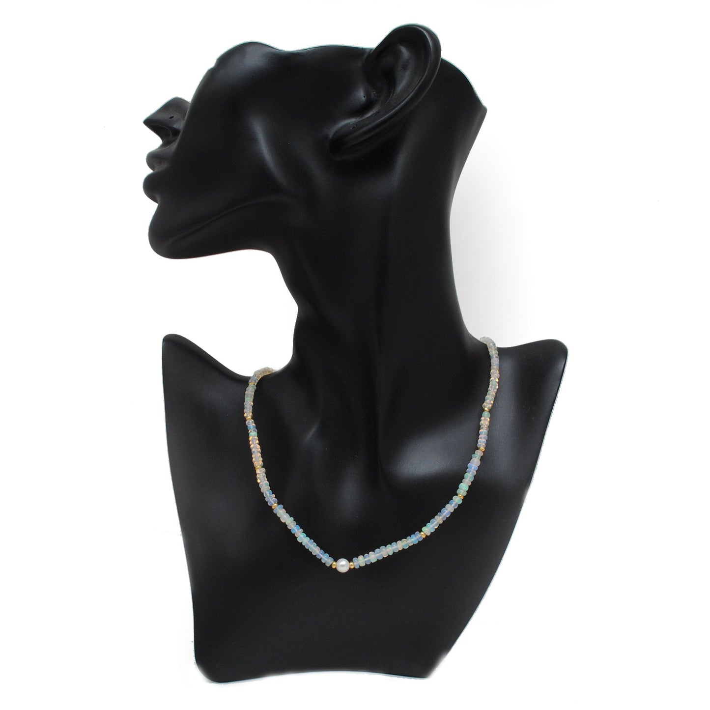 925 Sterling Silver Opal & Freshwater Pearl Beaded Necklace,