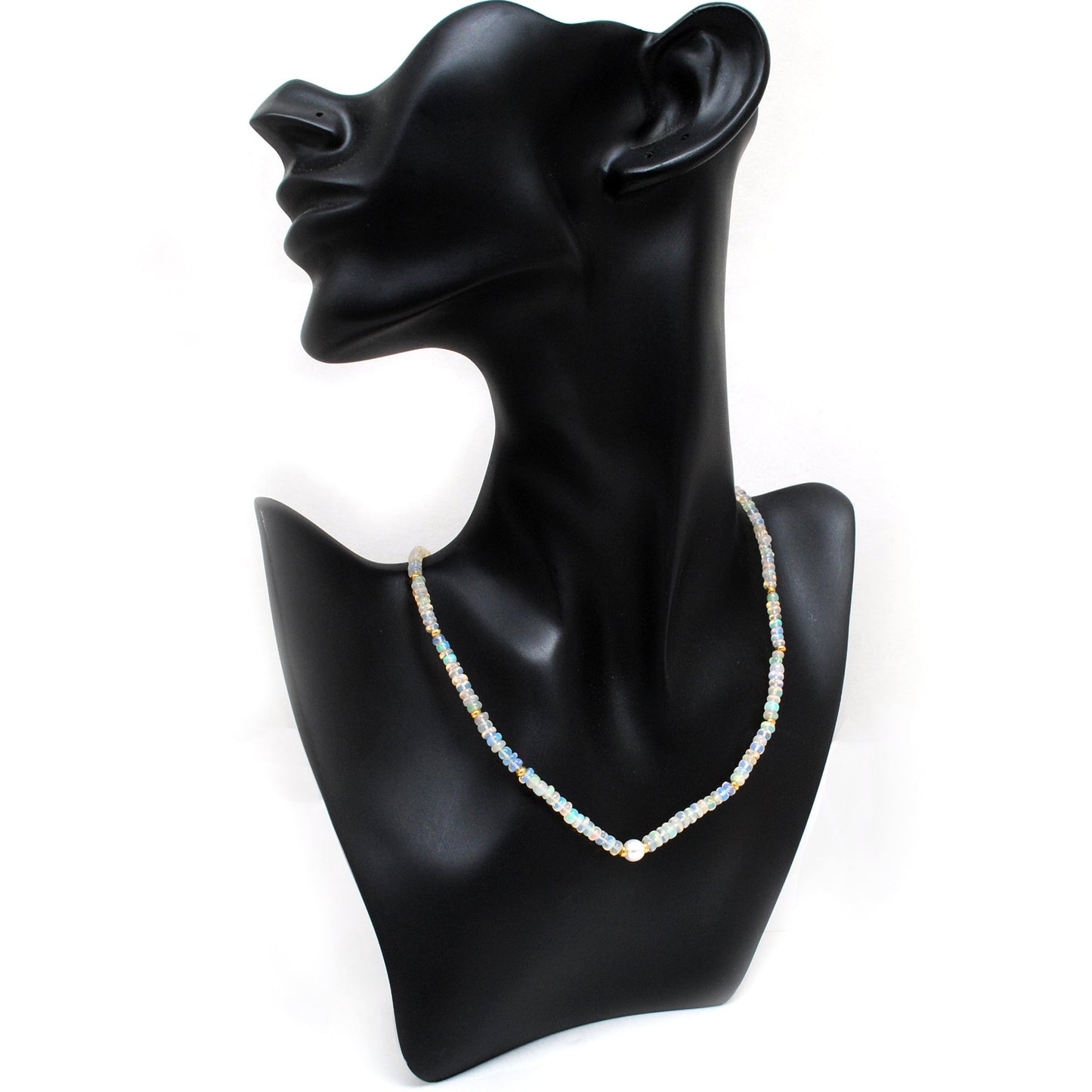 925 Sterling Silver Opal & Freshwater Pearl Beaded Necklace,