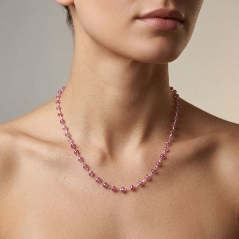 Sterling Silver Ruby Beaded Chain Necklace