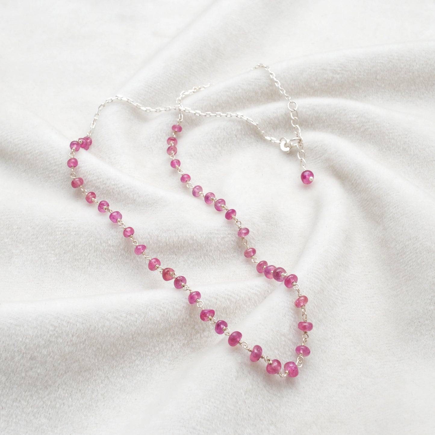 5mm Ruby Beaded Necklace – Faceted Rondelle Gemstones on 925 Sterling Silver