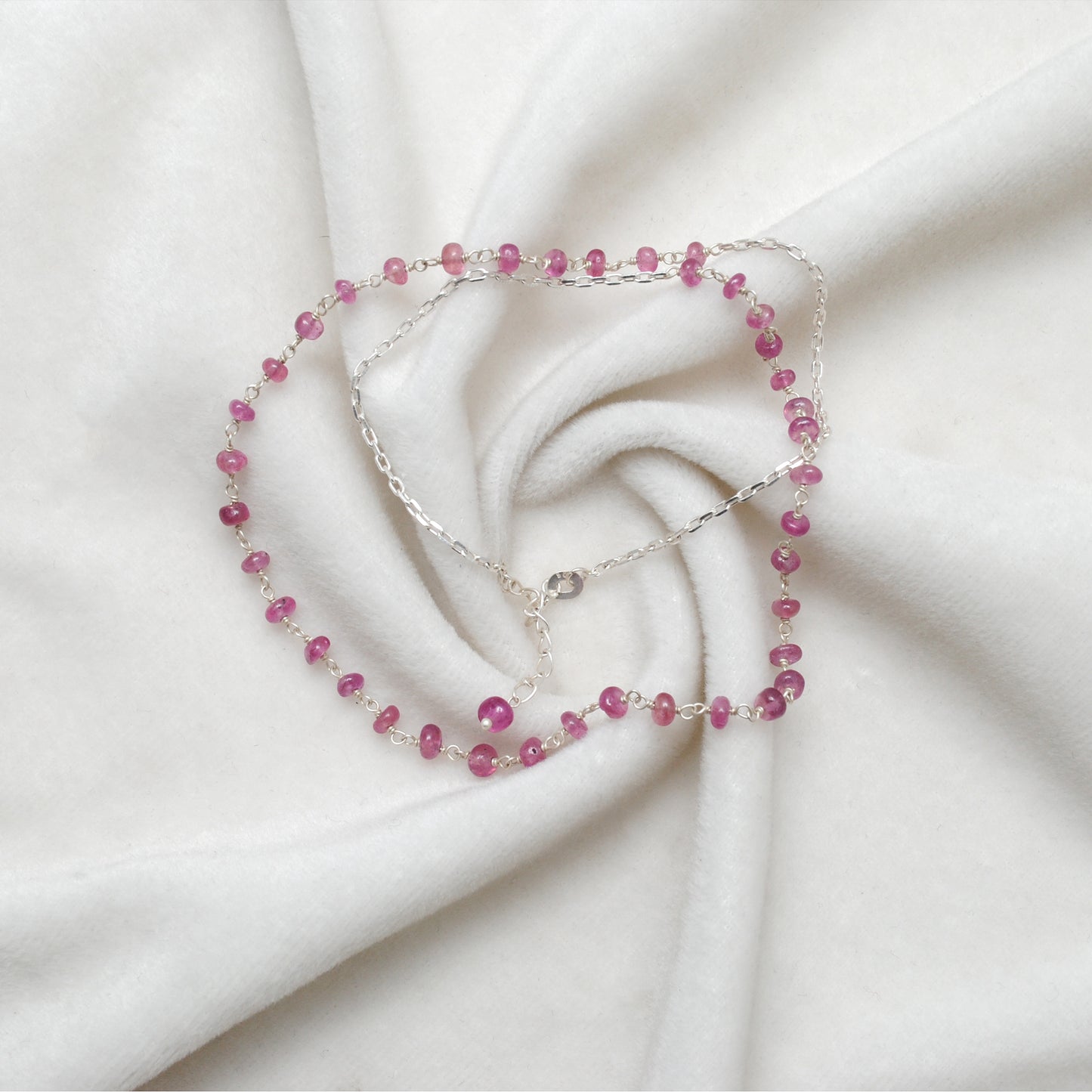 5mm Ruby Beaded Necklace – Faceted Rondelle Gemstones on 925 Sterling Silver