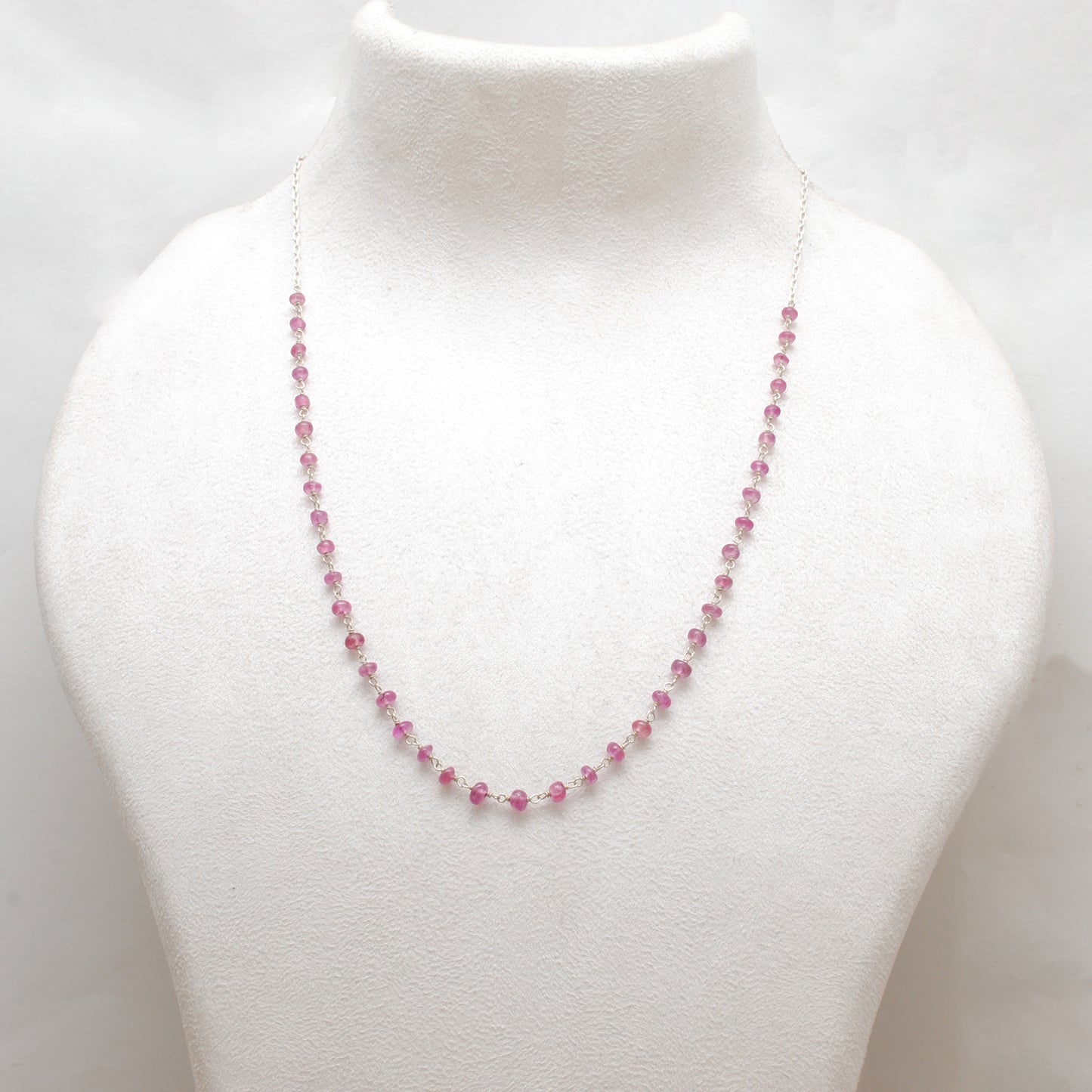 5mm Ruby Beaded Necklace – Faceted Rondelle Gemstones on 925 Sterling Silver