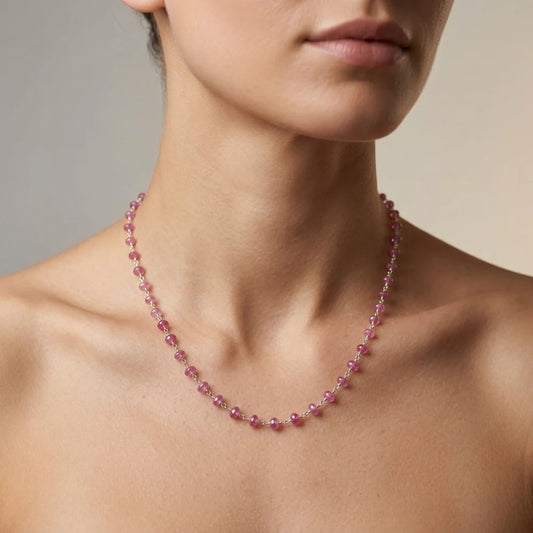 5mm Ruby Beaded Necklace – Faceted Rondelle Gemstones on 925 Sterling Silver
