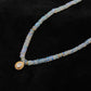 Ethiopian Opal Beaded Necklace – 18" Sterling Silver Choker with Rose Cut Diamond Pendant