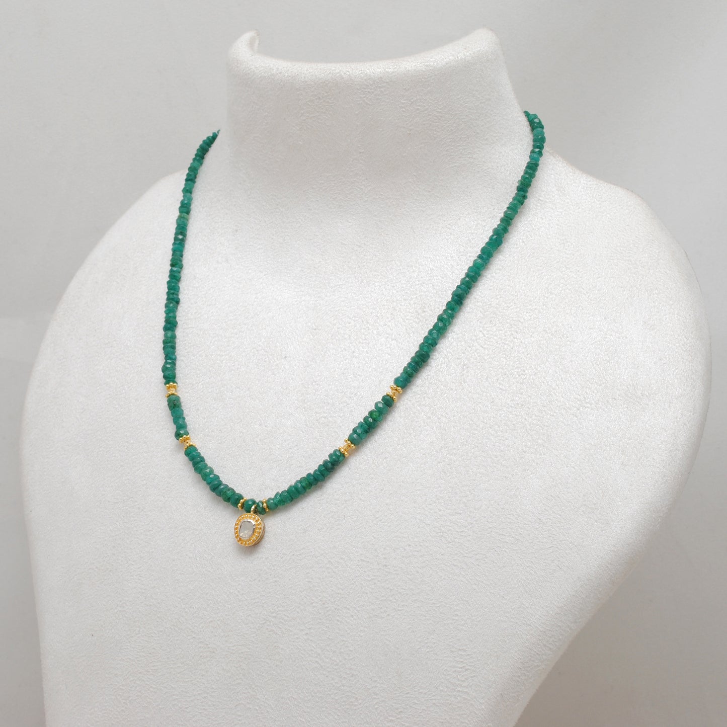 Natural Emerald & Rose Cut Diamond Pendant Necklace