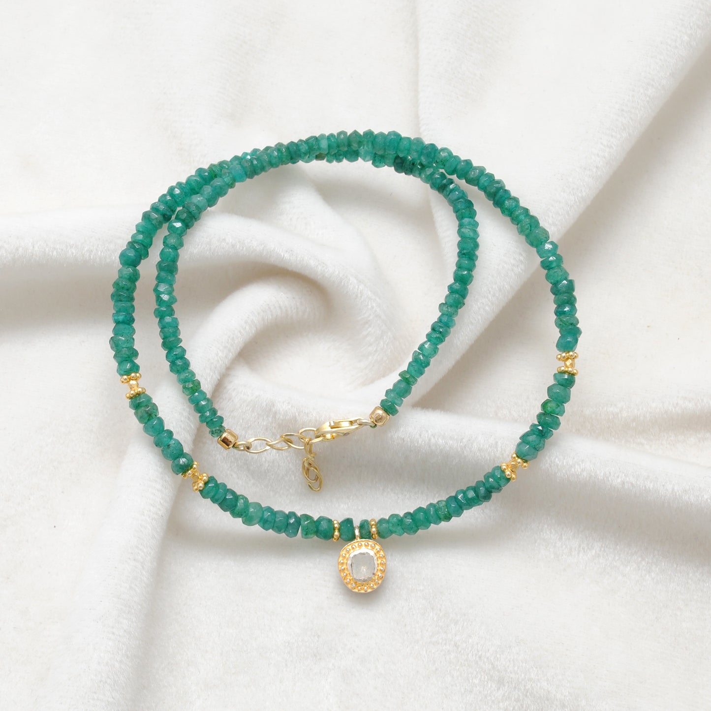 Natural Emerald & Rose Cut Diamond Pendant Necklace