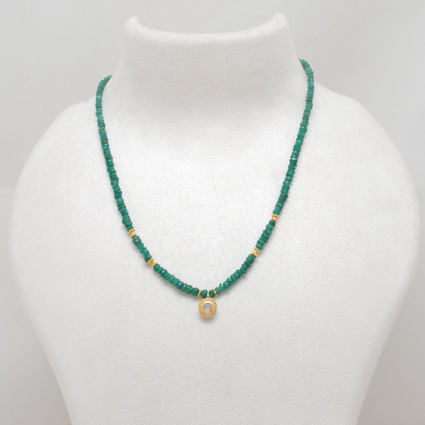 Natural Emerald & Rose Cut Diamond Pendant Necklace