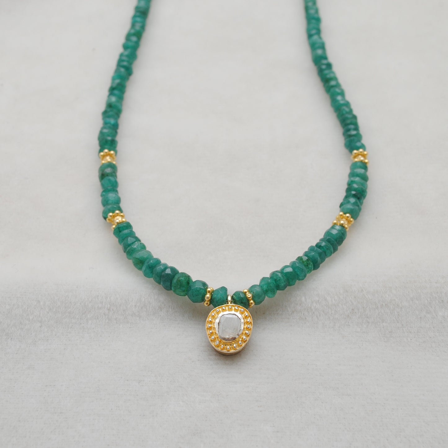 Natural Emerald & Rose Cut Diamond Pendant Necklace