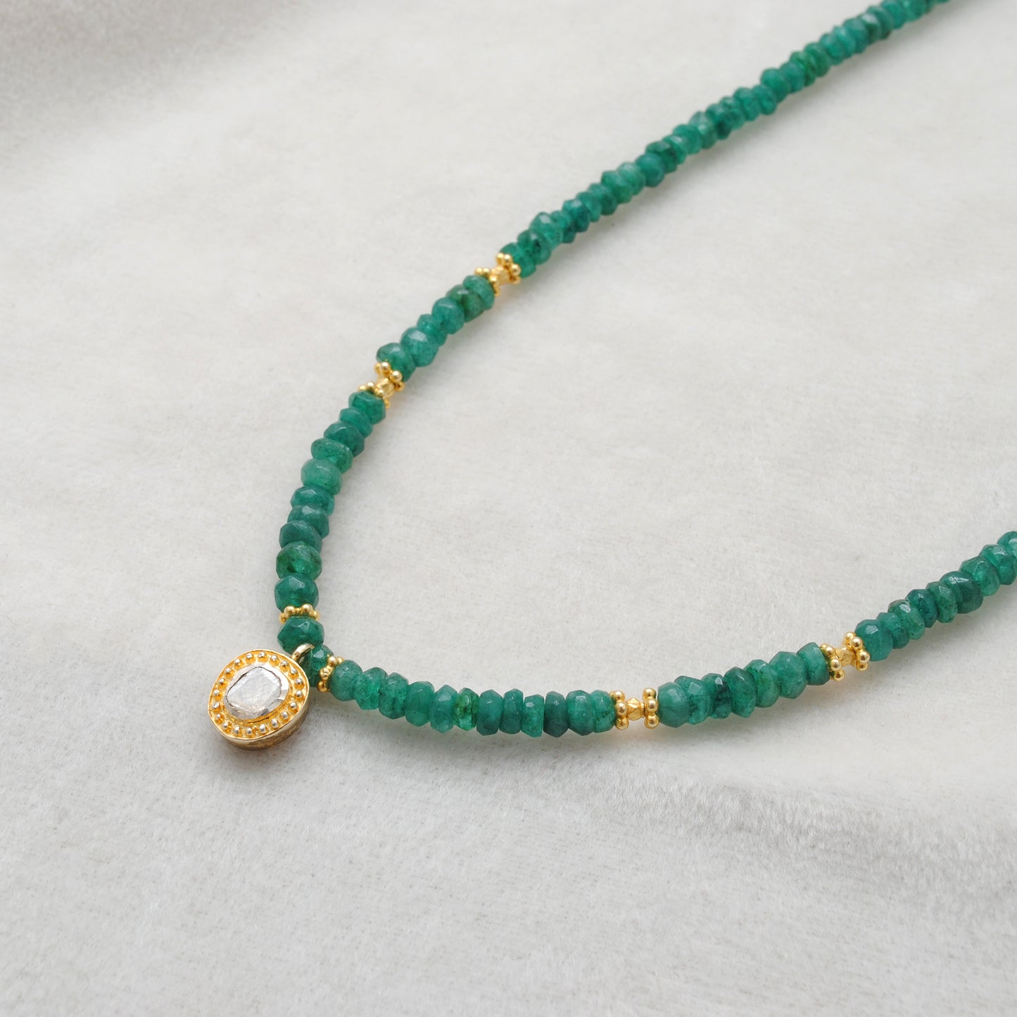 Natural Emerald & Rose Cut Diamond Pendant Necklace