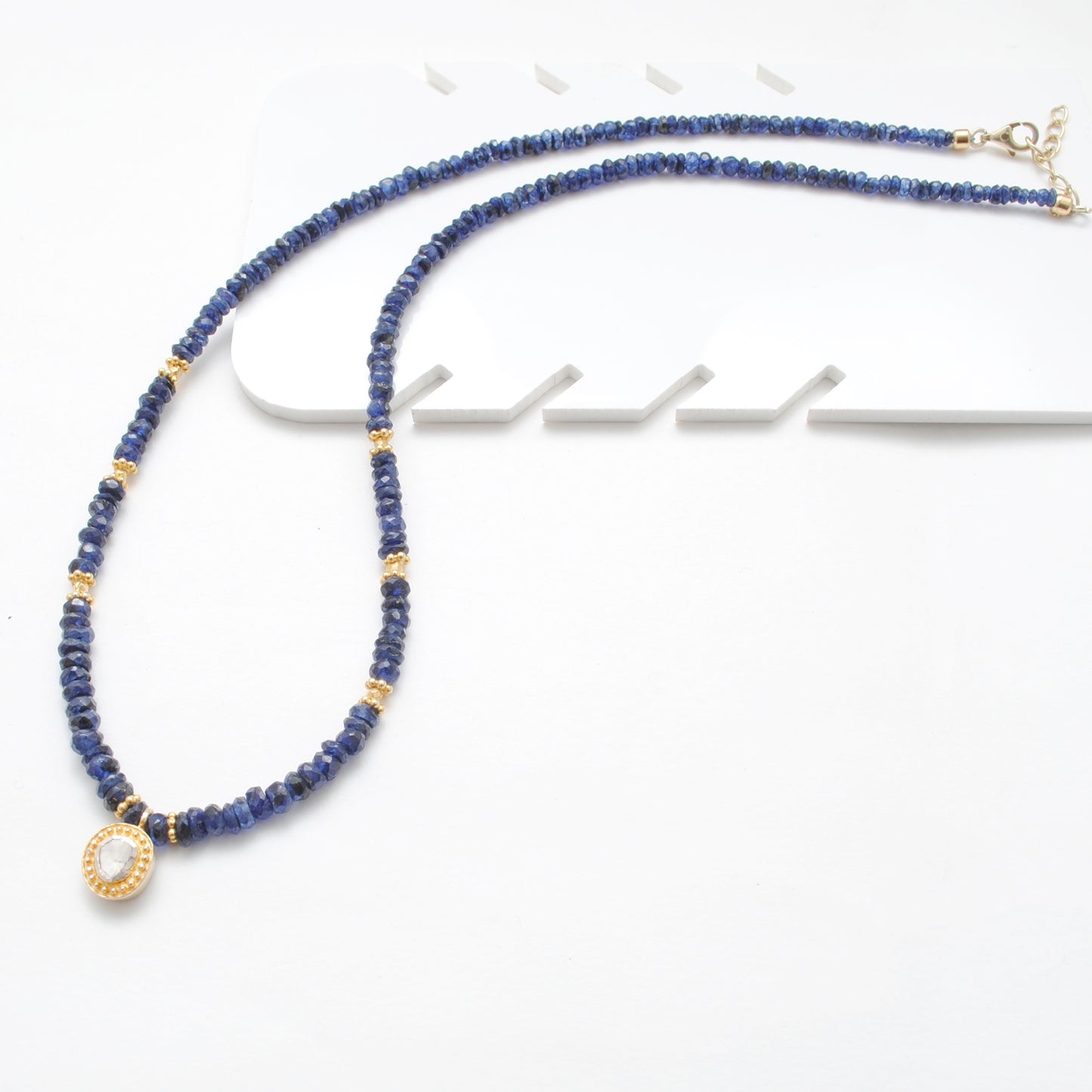 Sterling Silver Blue Sapphire & Rose Cut Diamond Necklace