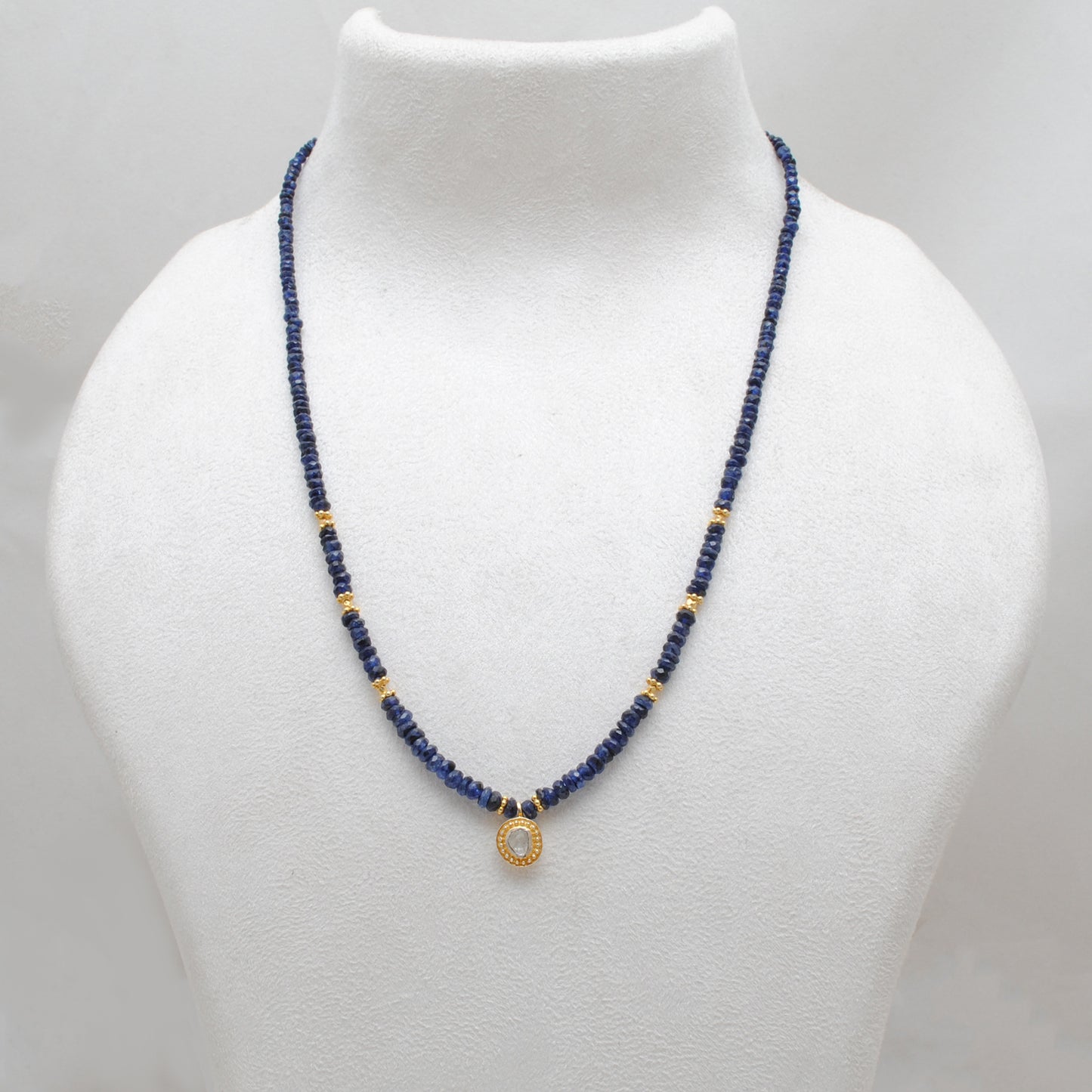 Sterling Silver Blue Sapphire & Rose Cut Diamond Necklace