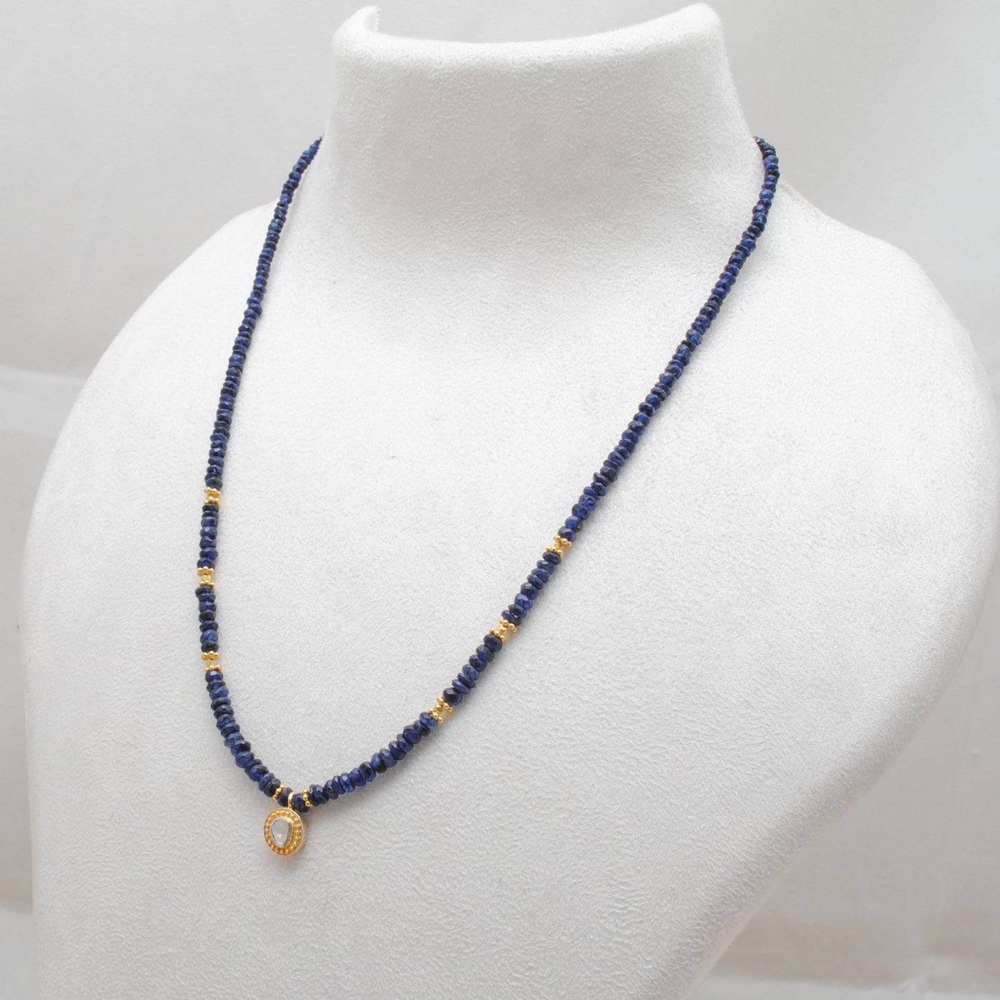Sterling Silver Blue Sapphire & Rose Cut Diamond Necklace