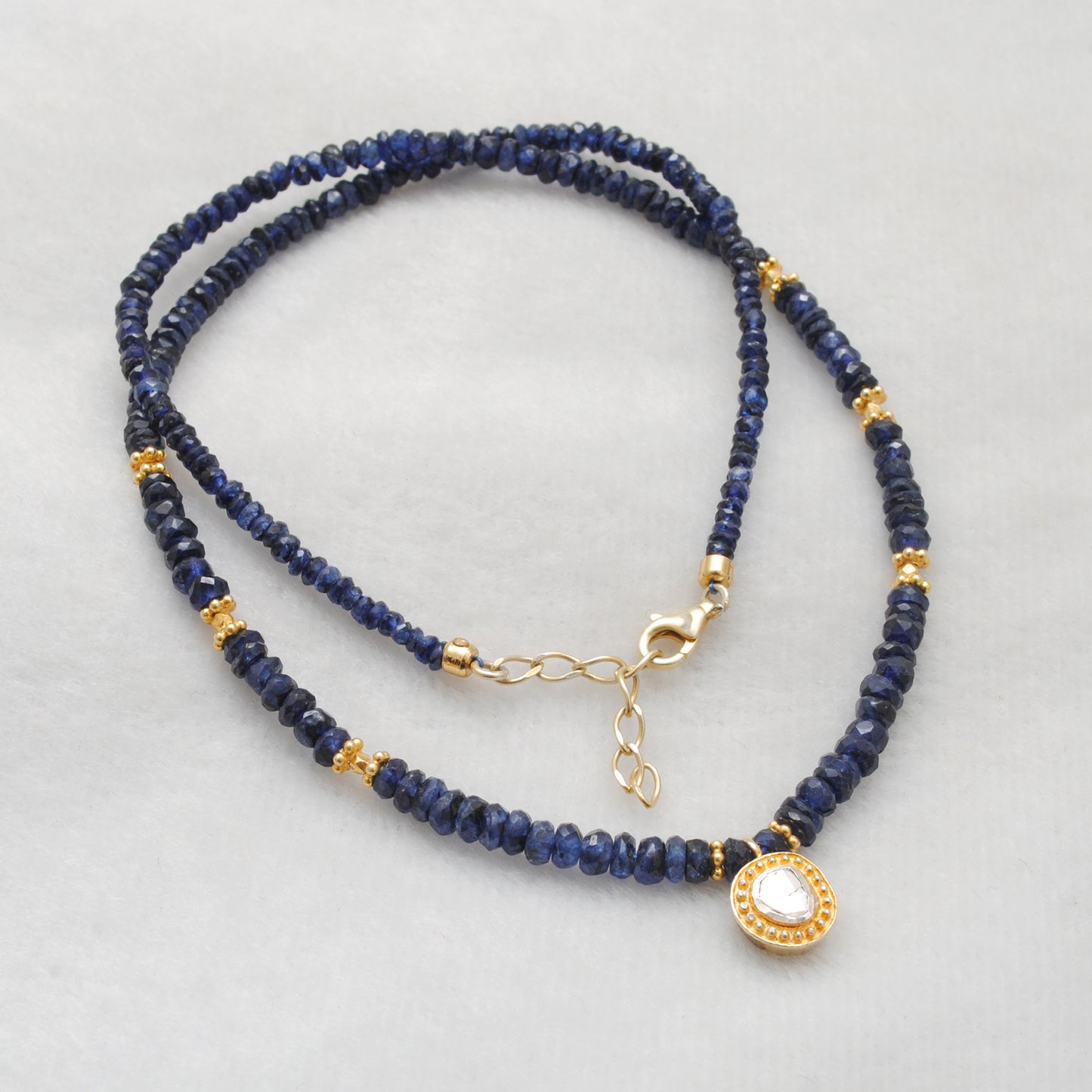 Sterling Silver Blue Sapphire & Rose Cut Diamond Necklace