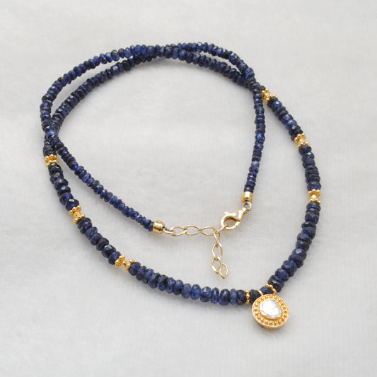 Sterling Silver Blue Sapphire & Rose Cut Diamond Necklace - view 3