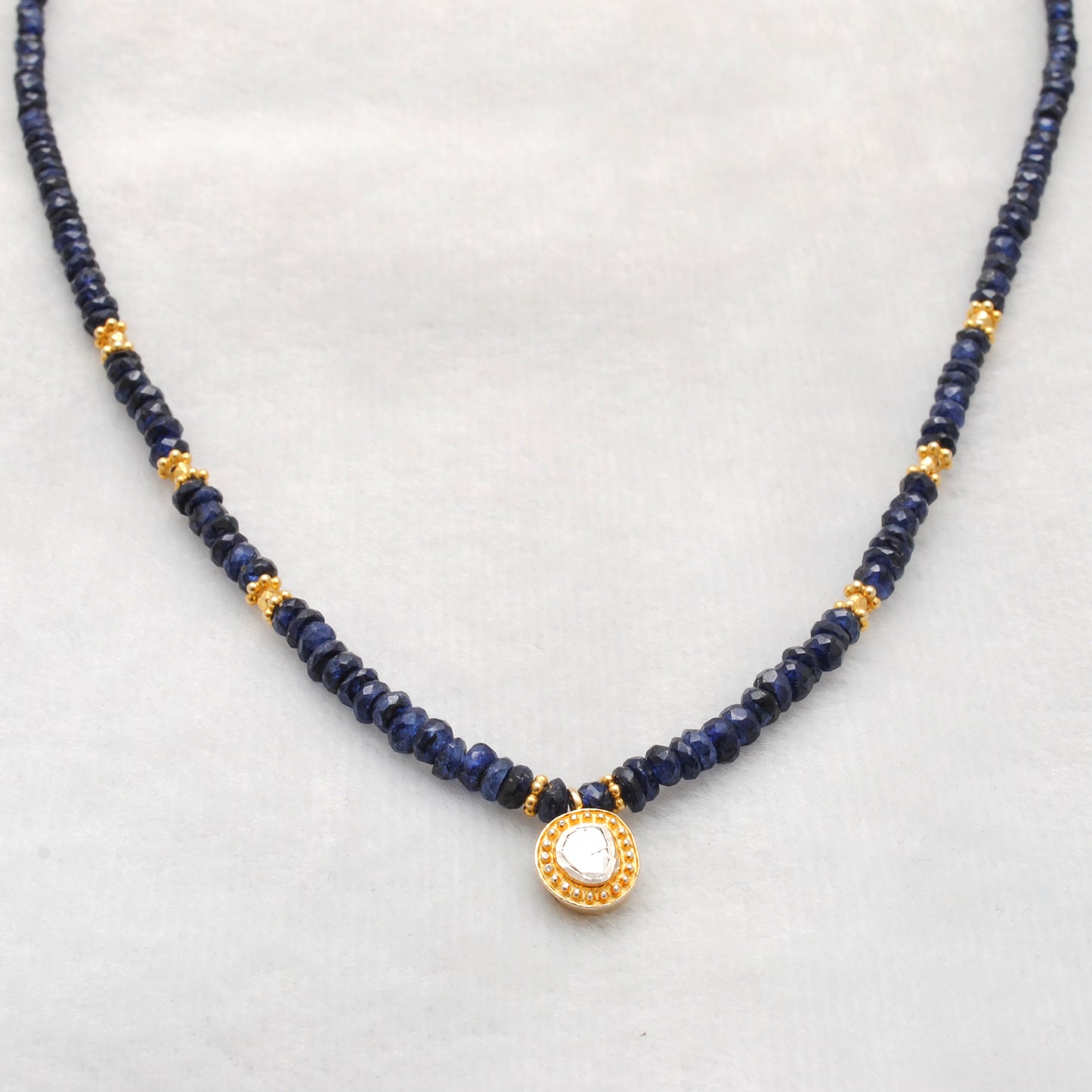 Sterling Silver Blue Sapphire & Rose Cut Diamond Necklace